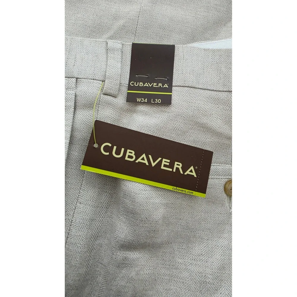 Cubavera Essentials Men's 34x30 Natural Linen Blend Herringbone Pants NEW